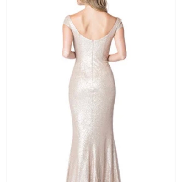 Prom Wedding Bridesmaid Dress Champagne Gold Sequins Dress 12 Bari Jay 1617 - Picture 3 of 8